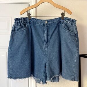 SHINY BY NATURE blue cotton denim cutoff raw fray hem shorts
